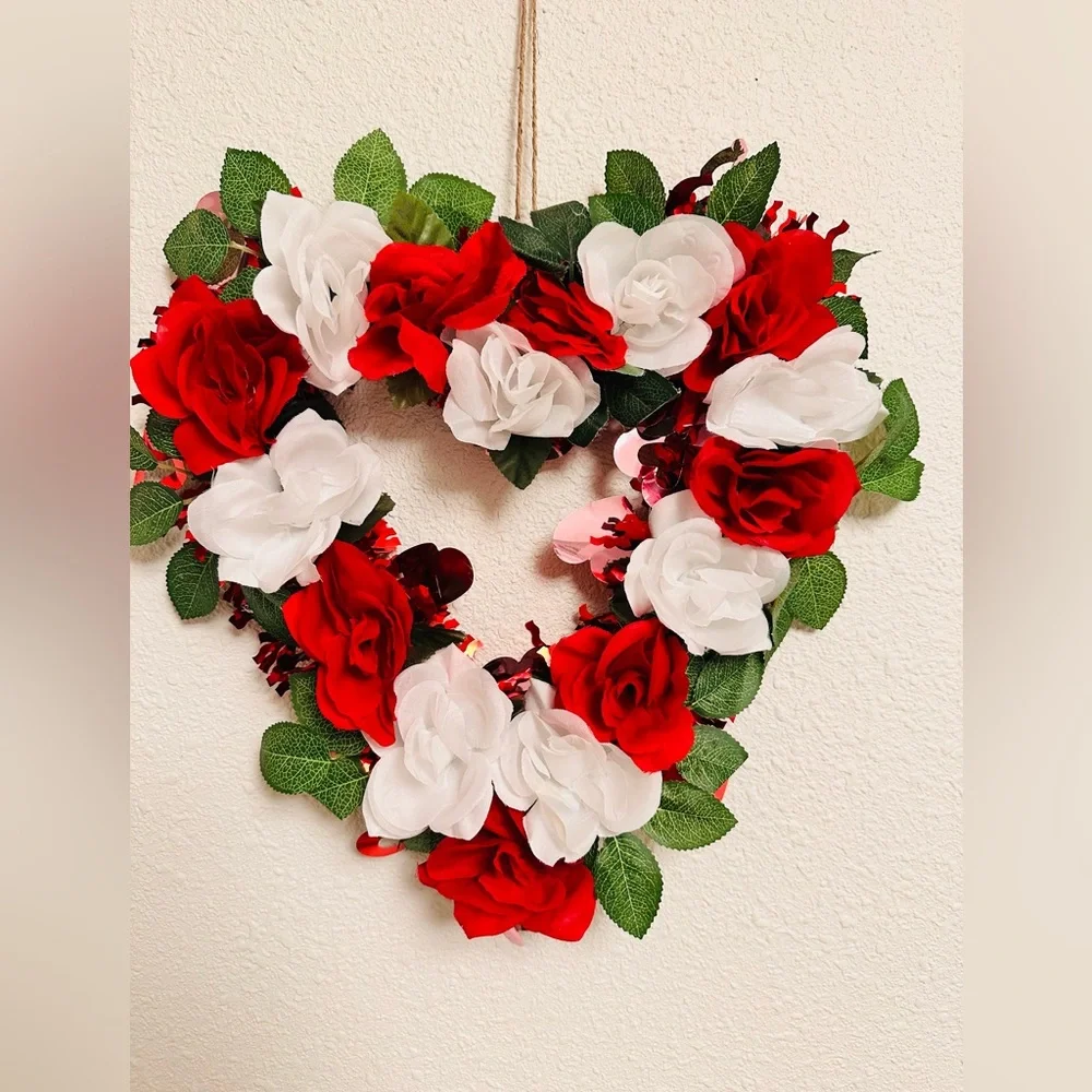 Heart-Shaped Red and White Floral Wreath